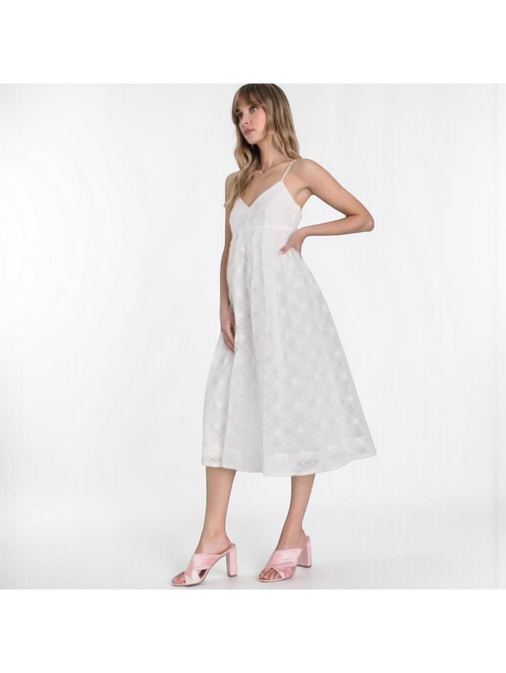 Lulus Radiate Elegance White Floral Tulle Midi Dress M New Wedding Guest Party